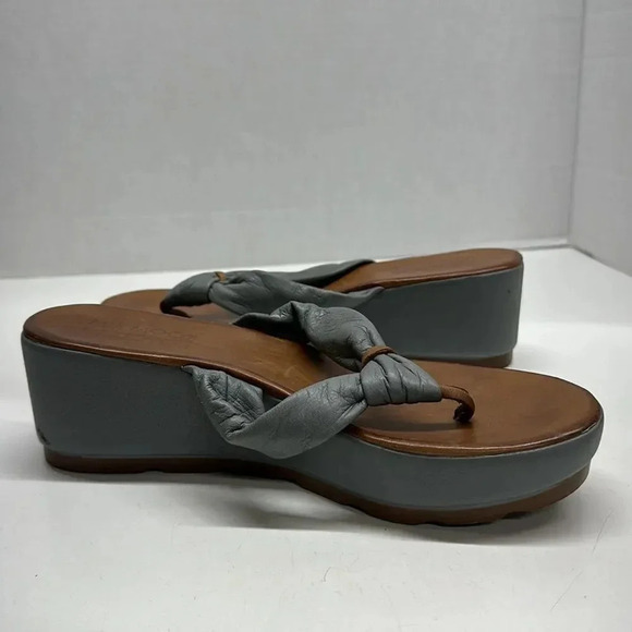 Miz Mooz Inuovo Sandals Leather Thong Flip Flop Wedge Brown Gray Size 40 9.5 - Picture 1 of 11